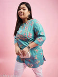 Cotton three-quarter sleeve printed kurti with multi graphic pattern, available in sizes XXXL to 7XL