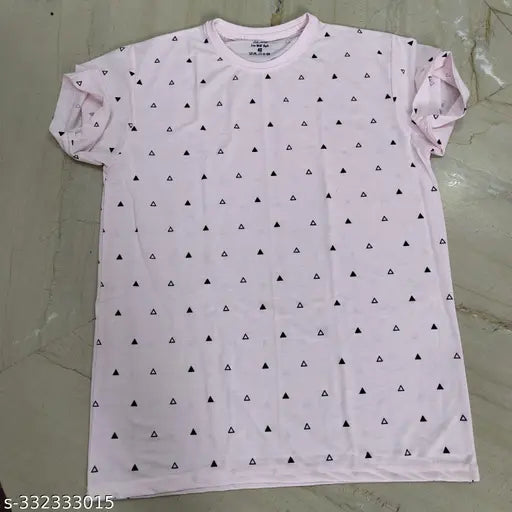 Men's round neck cotton blend t-shirt, short sleeves with printed design. M size: 40in chest, 26in length. Made in India