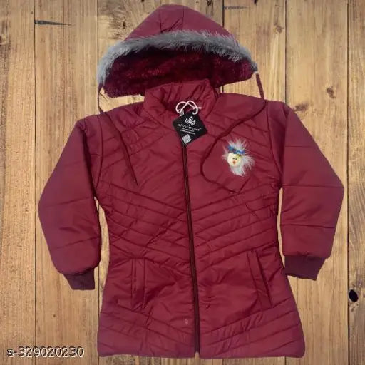 Red puffer jacket with faux fur hood, girls' winter coat