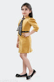 Yellow suede fabric with front tie, knee length