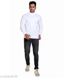 Cotton rich high neck t-shirt, long sleeves, white, pure elegance, India