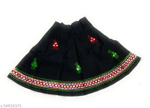 Black cotton printed Lehenga Choli set for baby girls, traditional Indian ethnic motif, comfortable and versatile party wear