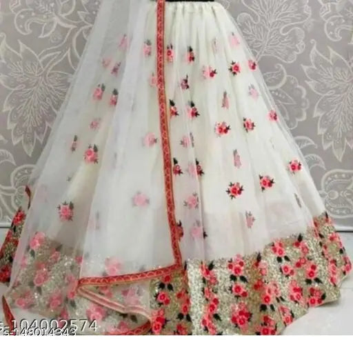 Kids satin lehenga set, embroidered net dupatta, sizes 4-14 years