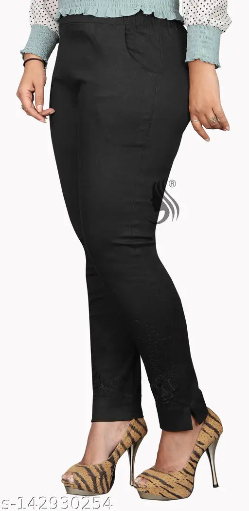 Winter Special Women's Embroidered Denim Cigar Pant, stretchable Lycra fabric, ankle length, slim fit for everyday and party wear