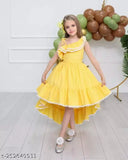 Yellow ruffled tulle girl's dress, party wear, short sleeves