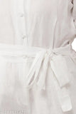 Cotton linen solid raglan sleeves white jumpsuit with v-neck, elastic and smocking detailing, button down front and zipper closure, two pockets, and attached belt - fashionable casual wear in India