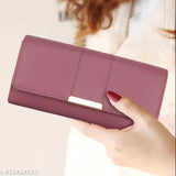 Purple leather clutch wallet with multiple card slots, detachable chain strap