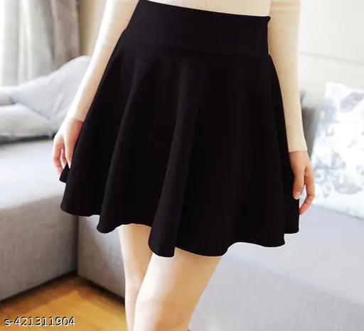 A black, stretchy high waist skater skirt for girls