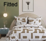 Cotton blend premium king size elastic fitted bedsheet, 360-degree design with 2 pillow covers for 10" mattresses - geometric pattern in neutral colors