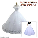 White lace wedding ball gown with fitted bodice and flared skirt