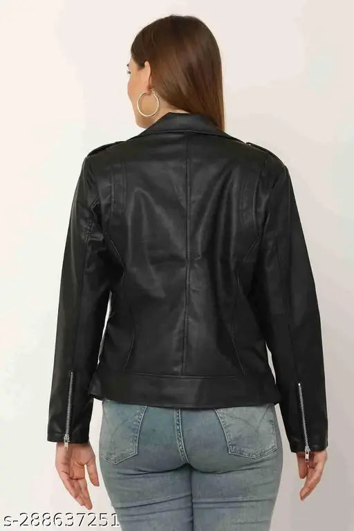 Pink Faux Leather Biker Jacket, solid pattern, long sleeves, band collar, three pockets, size S-XL