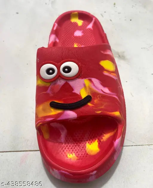 Orange EVA smiley marble kids slipper - cartoon character pattern for daily use, 18-24 months size