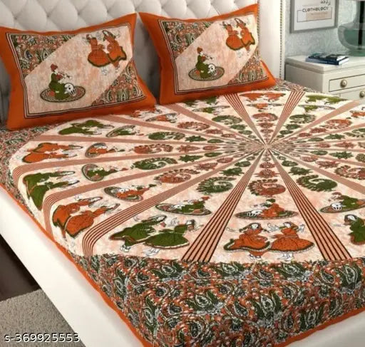 Jaipuri cotton king size double bed sheet, 100" x 90", 2 pillow covers, Rajasthani printed, pure 100% Jaipuri Cotton