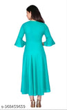 Teal satin anarkali kurta with flared bell sleeves
