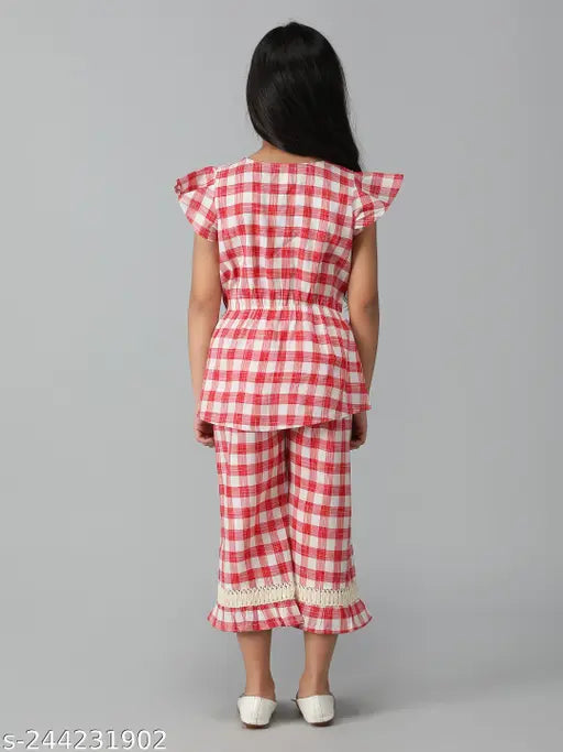 Kids checks printed cotton top and pant set, 3-4 years size, Indian traditional clothing for kids on display