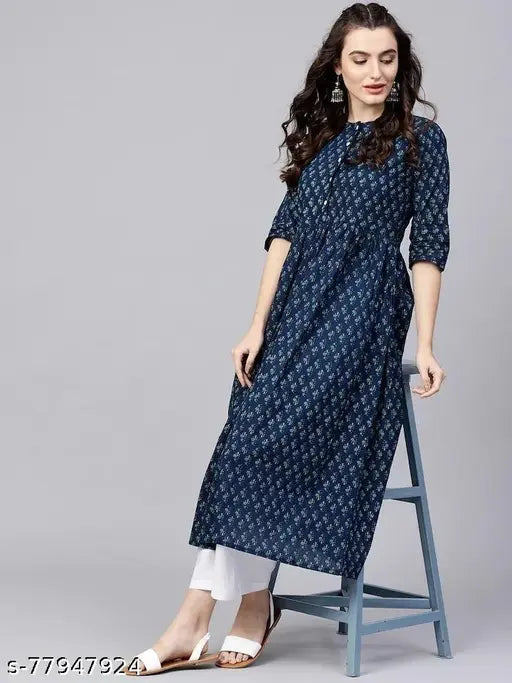 Aishani fabulous women's cotton kurta sets with palazzos, three-quarter sleeves, printed net design