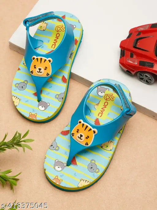 A pair of tiger candy flip flops in sky blue color, suitable for boys