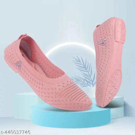Pink bellrina shoes, breathable fabric, trendy flat footwear for women