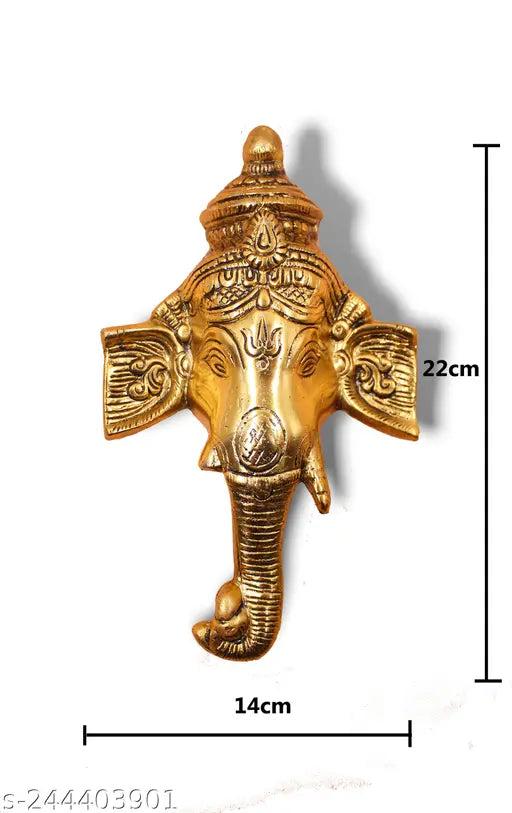Gold plated antique Ganesh idol, traditional decorative showpiece for room, 3.5cm x 13.5cm x 22cm, ideal for housewarming gifts and Vastu