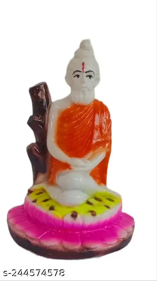 Multicolor marble Baba Lokenath idol showpiece, 12 cm tall with intricate detailing