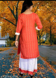 Printed cotton blend casual kurti plazo set, three-quarter sleeves, knee-length, vibrant colors, trending dresses for girls aged 7-14 years