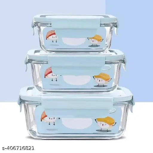 Glass Launch Box Set Of 3 With 400ml, 600ml & 800ml Rectangle Glass Containers With Lids For Food Storage And Break Free Detachable Locks, Oven Safe, Microwave Safe And Freezer Safe - Set Of 3 Rectangle Transparent E