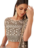 Yellow embroidered semi-stitched net lehenga choli set, Indian western style flared crop blouse for women and girls