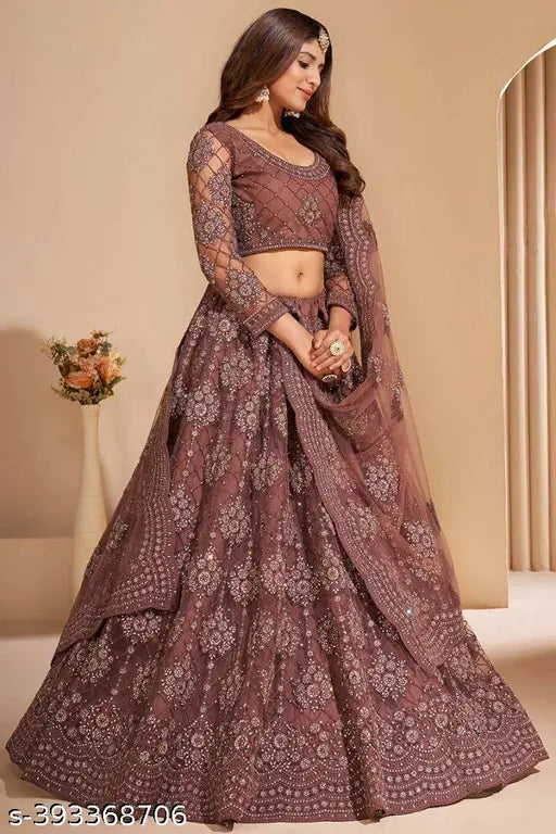 Stylish semi-stitched net Lehenga Choli & dupatta with chain work & embroidery for girls/women, Indian ethnic wear