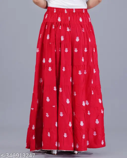 Red floral patterned midi skirt