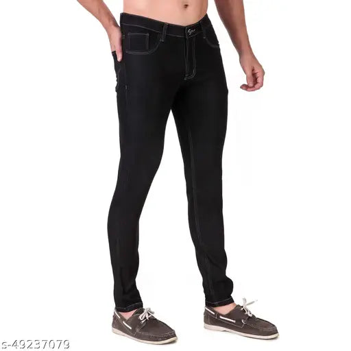 Black denim jeans Delexo Men's slim fit - trendy solid black denim for casual and evening wear, ideal for multiple occasions