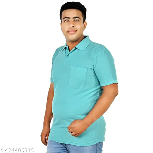 Aqua and Mustard Matty Fabric Half Sleeve Plus Size Polo T-shirts for Men, comfortable and breathable, perfect for all occasions