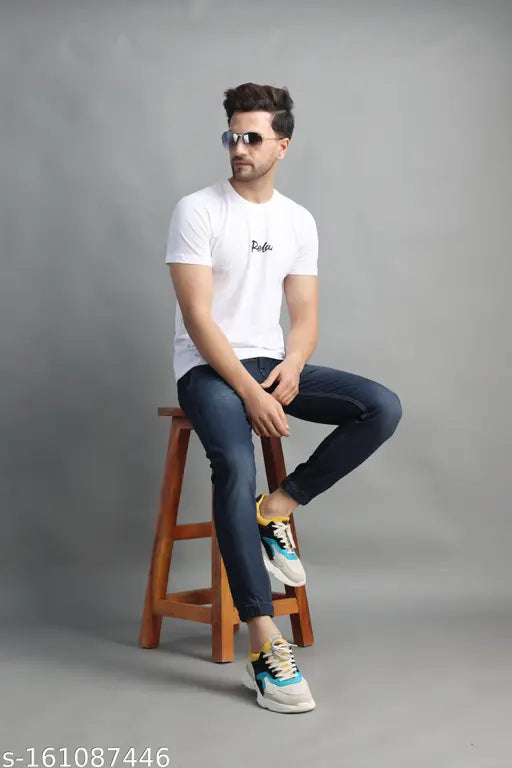 Dark blue denim slim-fit jogger jeans for men, size 28 (waist 28in, length 41in), from PRJ IN STYLE brand