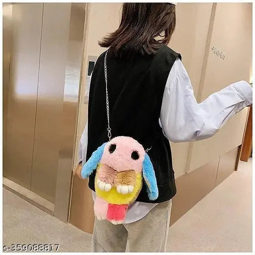 Fluffy pink and blue fur purse for girls with multi-colored fur texture