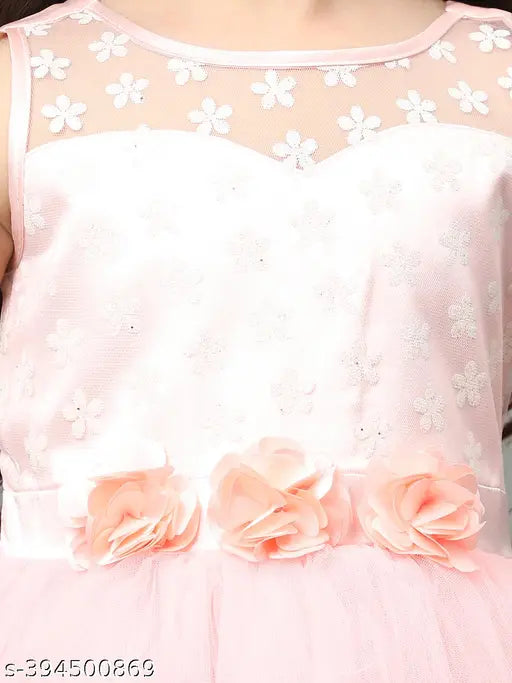 Peach net embellished party dress for kids, 10-11 years old, Indian origin