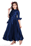 Silk blend three-quarter sleeve Agile Fancy Girls frock for 3-4 years, solid pattern dress on mannequin