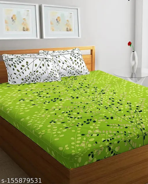Jaipuri-printed cotton double bed sheets combo pack, includes 2 bedsheets and 4 pillow covers, ideal for summer, botanical pattern