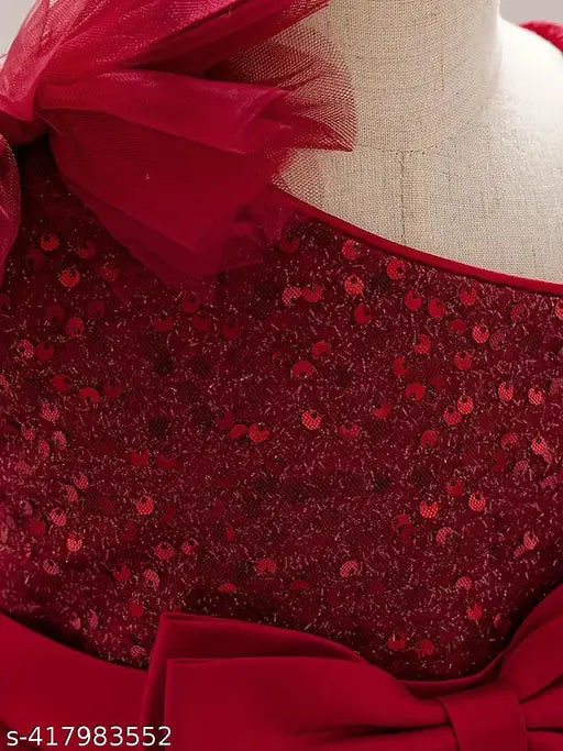 Red embellished cotton baby frock (6-12M, 1-2Y, 2-3Y) - Indian handcrafted, perfect for events