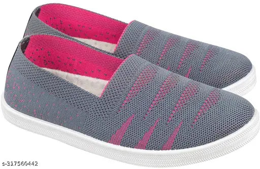 GreyPink synthetic slip-on printed belly shoe for ladies, Walkaroo Go BELLY SHOE on model