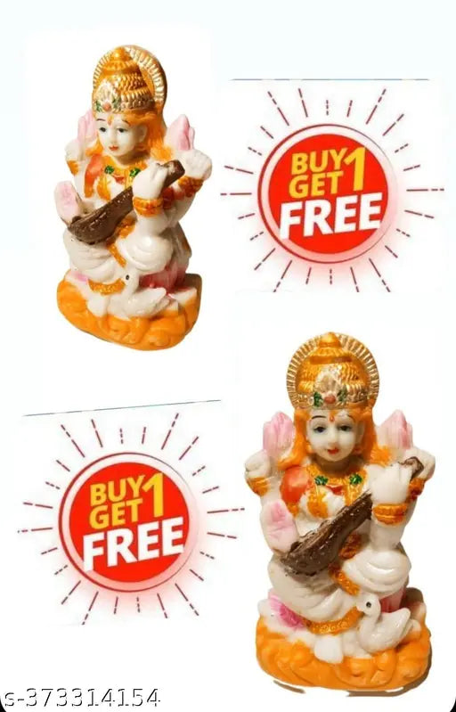 Multicolor Saraswati murti, unbreakable PVC figure for decoration and pooja (Height: 11cm, Pack of 1)