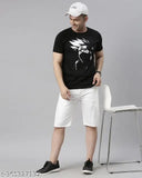 Anime printed polyester t-shirt, striped pattern, short sleeves, durable finish, cotton feel, India origin