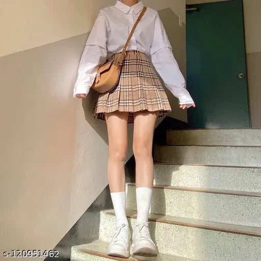 Cotton checked net high waist skater tennis skirt for women, size 24-32, Indian origin