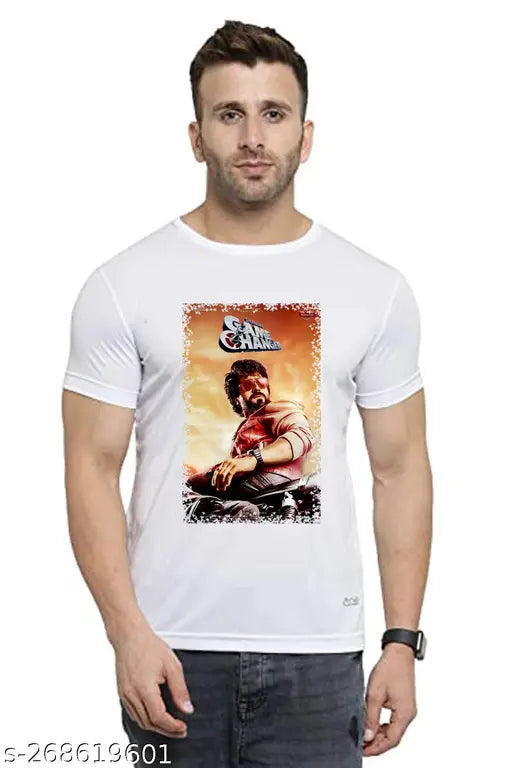 Printed net polyester Ram Charan 15 Look short sleeved men's shirt, size S-XL on hanger (India origin)