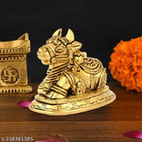 Brass Shiv Nandi statue, intricately detailed Shiva devotee seated sculpture, traditional brass finish, spiritual home decor (Height 2.5 inch, 355 gm)