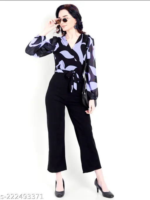 Printed georgette jumpsuit for women with long sleeves, Indian-inspired design, available in sizes XS - XXXXL