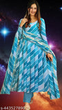 Georgette gown set with printed kurta and dupatta - premium lightweight georgette, intricate prints, versatile for festive occasions