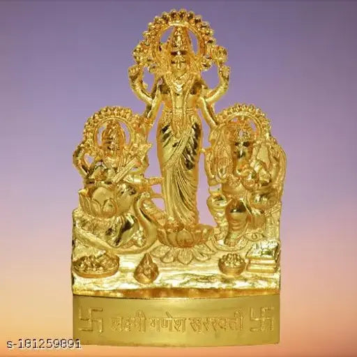 Metal Diwali Ganesha, Lakshmi, Saraswati idols - intricately detailed Indian metal statues for pujan during festive season