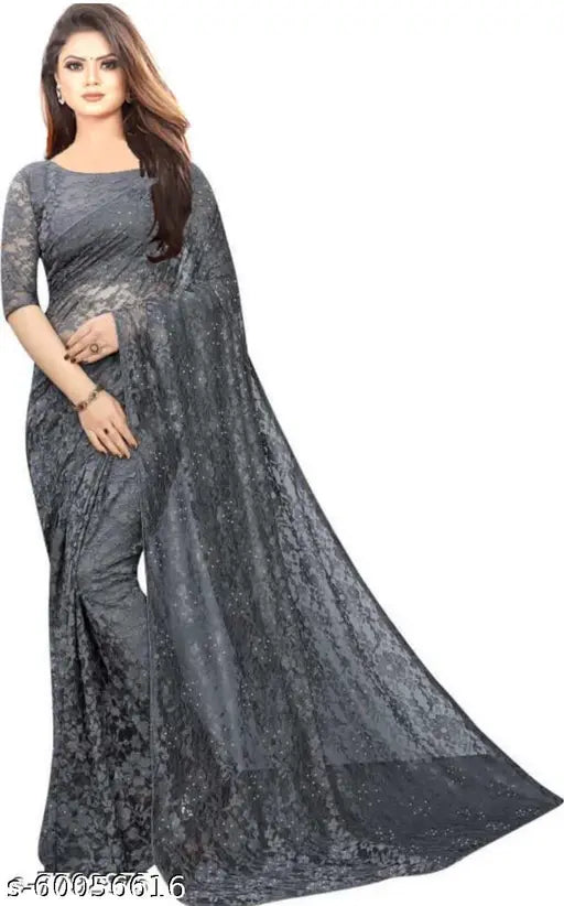 Embroidered net saree with running blouse, Banita Alluring Sarees, India