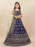 Apnisha Baby Girls Silk Semi-Stitched Blue Lehenga Choli & Net Duppata - Casual to Festive Party Wear for 3-12 years old children