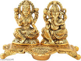 Gold handcrafted Ganesha Lakshmi Idol, 35 inches height, home decor for Diwali or religious gifting
