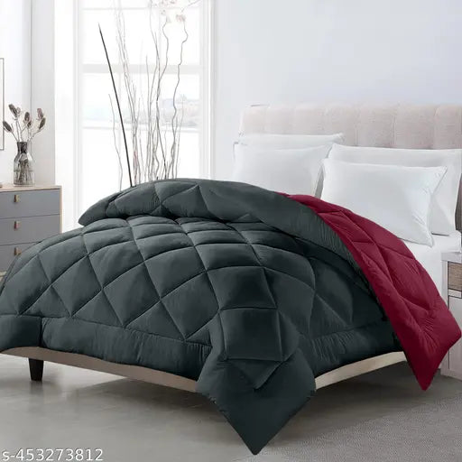 Reversible microfiber comforter single bed, 220 GSM wadding, 110 GSM peached extra soft fabric - all weather, 60 x 90 inches. Soft, cozy, and durable microfiber reversible AC comforter for single beds